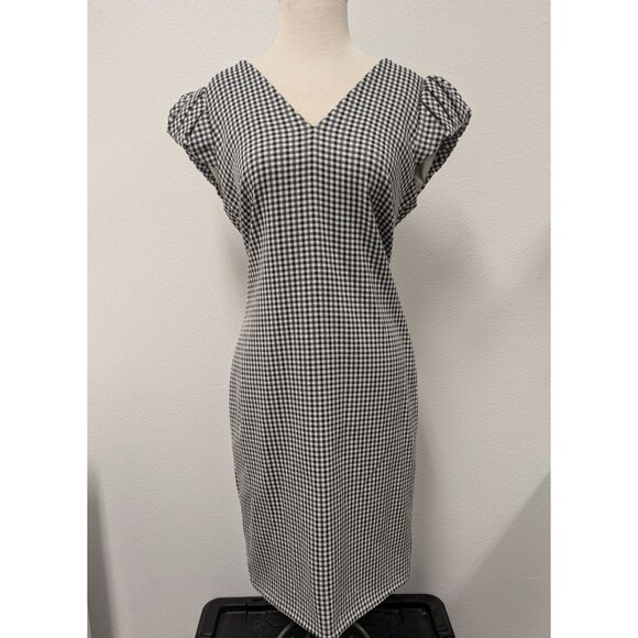 Calvin Klein Gingham Puff Cap Sleeve Sheath Midi Dress sz 12 Officewear - Picture 1 of 12